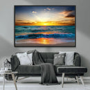 Vibrant Ocean Sunrise Over Golden Beach Waves, Giclee Canvas