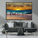 Ocean Sunrise Over Golden Beach Waves, Giclee Canvas Wall