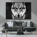 Black and White Wild Wolf Wall Art Canvas Print