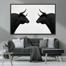 Spanish Bull Art - Framed Black and White Bull Canvas Print