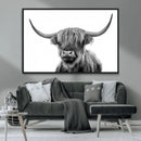 Grayscale Scottish Highland Cow Cattle Art Print Farmhouse by MyGreatCanvas | Canvas Wall Art Prints | Photo Prints & Wall Decor
