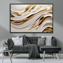 Gold and White Abstract Wave Canvas – Elegant Flowing Design
