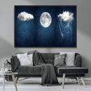 Dark Blue Cloud Art, 3 Piece Indigo Blue Wall Art, Aesthetic