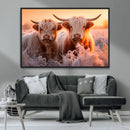 Highland Cows at Sunrise Wall Art Canvas Set – Serene and