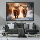 Scottish Highland Cow Horn Farm Wall Art Canvas Print