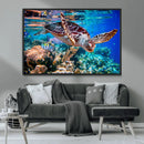 Underwater Coral Reef Sea Turtle Wall Art Canvas Print,