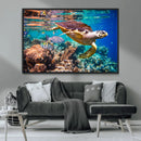 Sea Turtle Wall Art Canvas Print – Vibrant Ocean Coral Reef