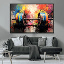 Weightlifting Barbell Art Triptych, Bold Abstract Fitness