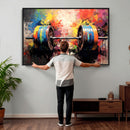 Weightlifting Barbell Art Triptych, Bold Abstract Fitness