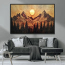 Wood Style Abstract Mountain Sunset Canvas Wall Art Print -
