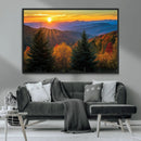 Golden Sunset Over Mountain Forest Canvas Wall Art Print -
