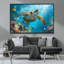 Sea Turtle Underwater Canvas Wall Art Print - Vibrant Ocean