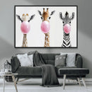 Bubblegum Animals Canvas Wall Art - Playful Giraffe and