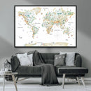 Animal World Map for Kids Room Decor