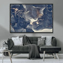 Large Abstract Blue and Gold Canvas Wall Art Fluid Ink