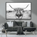 Highland Cow Wall Art Canvas Print – Black and White Western