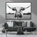 Highland Cow Wall Art Canvas Print – Black and White Western