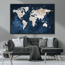 Vintage World Map Canvas Wall Art - Framed Map Print for