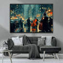 Urban Night Jazz Wall Art Canvas Print – Moody Rain-Soaked