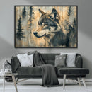 Wood Style Rustic Wolf Wall Art Canvas Print, Vintage