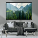 Misty Forest Mountain Wall Art Canvas Print – Framed Serene