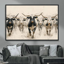 Texas Longhorn Wall Art – Framed Cattle Walking Canvas by MyGreatCanvas | Canvas Wall Art Prints | Photo Prints & Wall Decor
