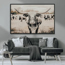 Texas Longhorn Wall Art Canvas Print – Framed Speckled Bull