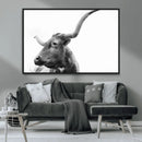 Longhorn Wall Art Canvas Print – Framed Monochrome Ranch Cow