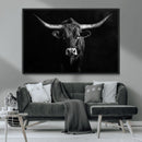 Texas Longhorn Wall Art Canvas Print – Framed Monochrome