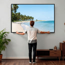 Palm Tree Coast Wall Art Canvas Print – Framed Island Getaway with Crystal Blue Water Scenic Artwork for Home, Office by MyGreatCanvas | Canvas Wall Art Prints | Photo Prints & Wall Decor