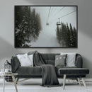 Ski Lift Wall Art Canvas Print – Snowy Pines Misty Landscape