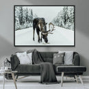 Moose Snow Wall Art Canvas Print – Framed Winter Wildlife