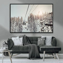Frosty Pines Wall Art Canvas Print – Framed Cozy Cabin Ski