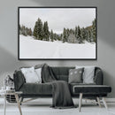 Frosty Pines Wall Art Canvas Print – Framed Silent Snowfall