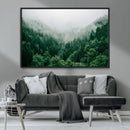 Misty Green Forest Canvas Print – Framed Serene Foggy Pine