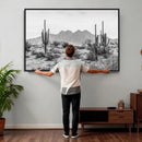 Black White Arizona Desert Canvas Wall Art Cactus Farmhouse