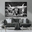 Black & White Longhorn Cattle Wall Art Canvas Print, Rustic by MyGreatCanvas | Canvas Wall Art Prints | Photo Prints & Wall Decor