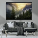 Misty Forest Sunrise Mountain Valley Pine Trees Foggy by MyGreatCanvas | Canvas Wall Art Prints | Photo Prints & Wall Decor