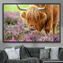 Highland Cow Wall Art Canvas Print – Framed Purple Flowers by MyGreatCanvas | Canvas Wall Art Prints | Photo Prints & Wall Decor