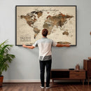 Large Custom World Map Canvas – Custom Framed Push Pin