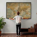Customize Push Pin Vintage World Map Wall Art Canvas Print –