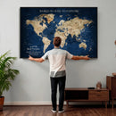 Framed Custom World Map Canvas Print - Deep Blue World Map by MyGreatCanvas | Canvas Wall Art Prints | Photo Prints & Wall Decor