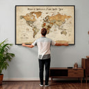 Personalized World Map Canvas Print – Custom Push Pin Framed