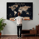 Personalized Blue World Map Canvas – Custom Framed Push Pin