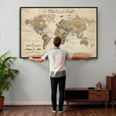 Custom Framed Push Pin Map Wall Art Canvas Print, Rustic