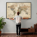 Custom Framed Push Pin Map Wall Art Canvas Print, Rustic