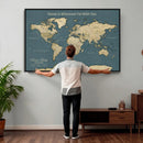 Personalized Push Pin World Map Canvas – Custom Framed