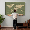 Personalized Push Pin World Map Canvas – Custom Framed