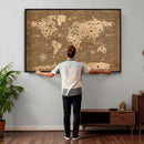 Custom Push Pin World Map Wall Art Canvas Print – Personalized Travel Tracker with Pins Framed Large for Home and Office Decor