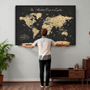 Custom Push Pin World Map Wall Art Canvas Print – Personalized Travel Tracker with Pins Framed Large for Home and Office Decor